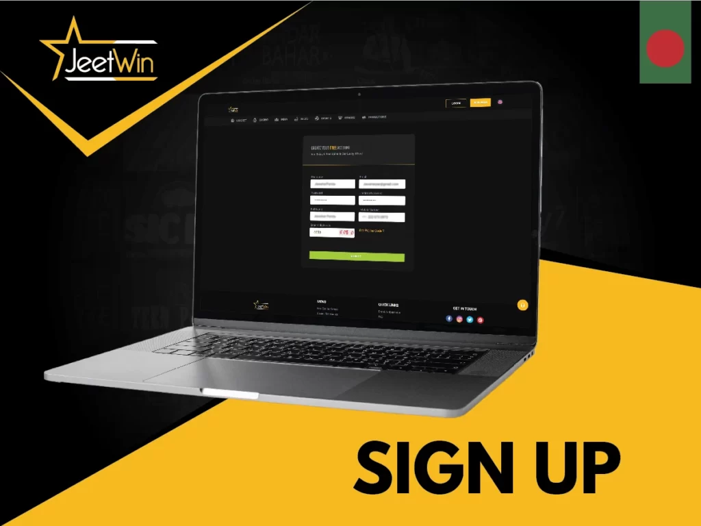 Jeetwin সাইন আপ ফর্ম একটি বিনামূল্যে ব্যক্তিগত অ্যাকাউন্ট তৈরি করার জন্য